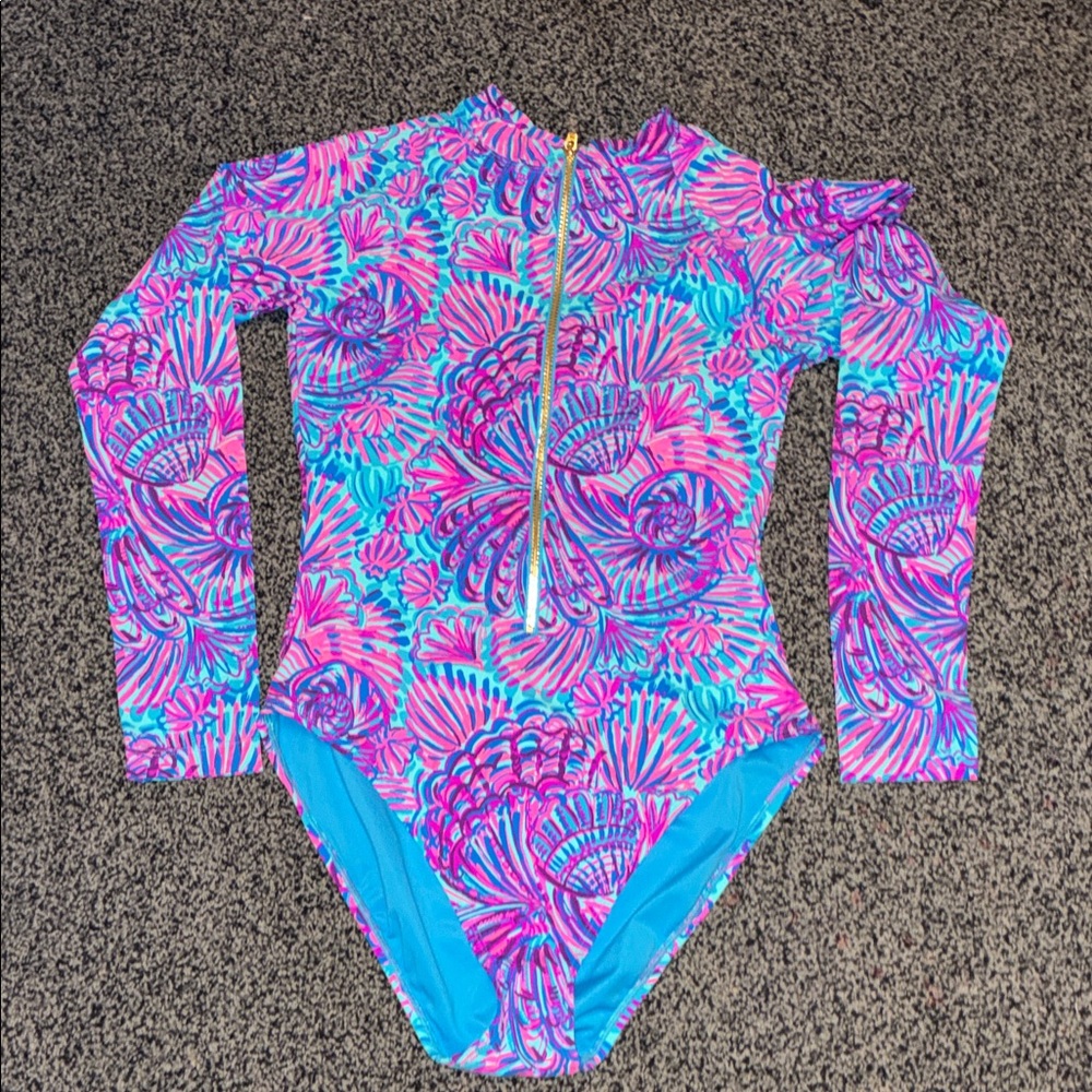 Lilly Pulitzer Pink and Blue Swim Rashguard Size 8